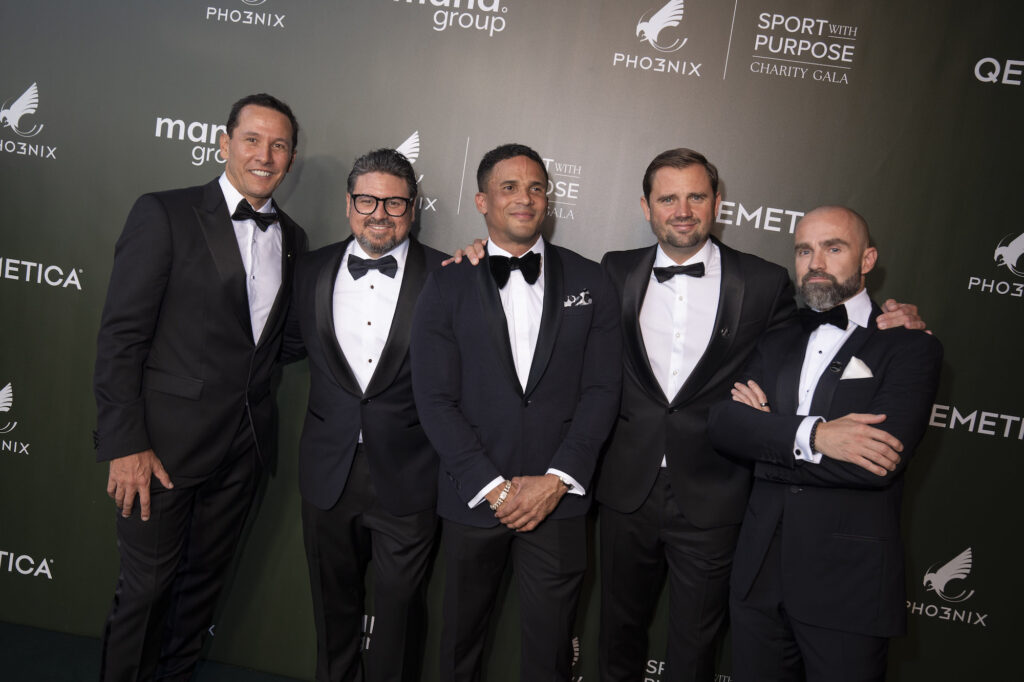 Mana's Executive Chairman Chris McCormack, CEO Trent Taylor, Director of Sport John Steffensen, and Chairman Wojciech Kruczynski with Pho3nix founder Sebastian Kulczyk at the Pho3nix Charity Gala